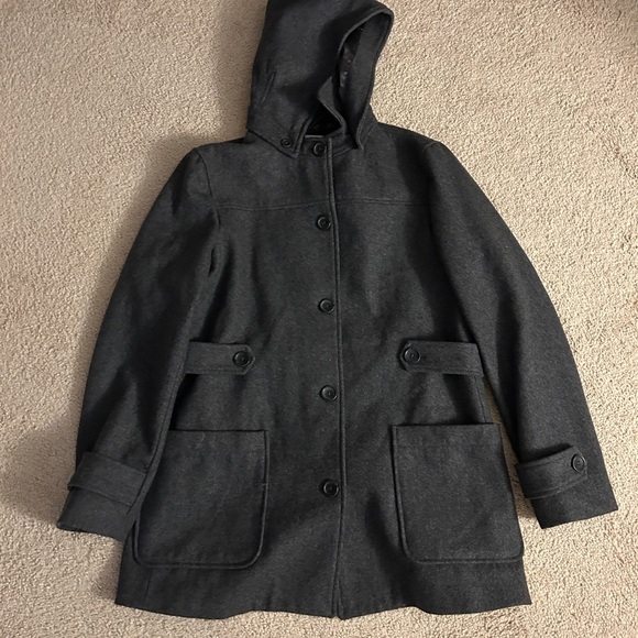 Women's Black Hooded Coat Gap Large - Picture 2 of 8